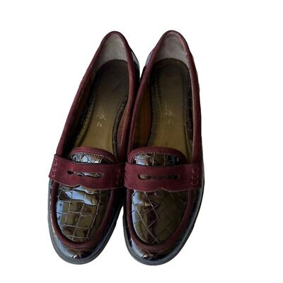 Aquatalia By Marvin K Burgundy Red Croc Embossed Penny Loafer Shoe Size 