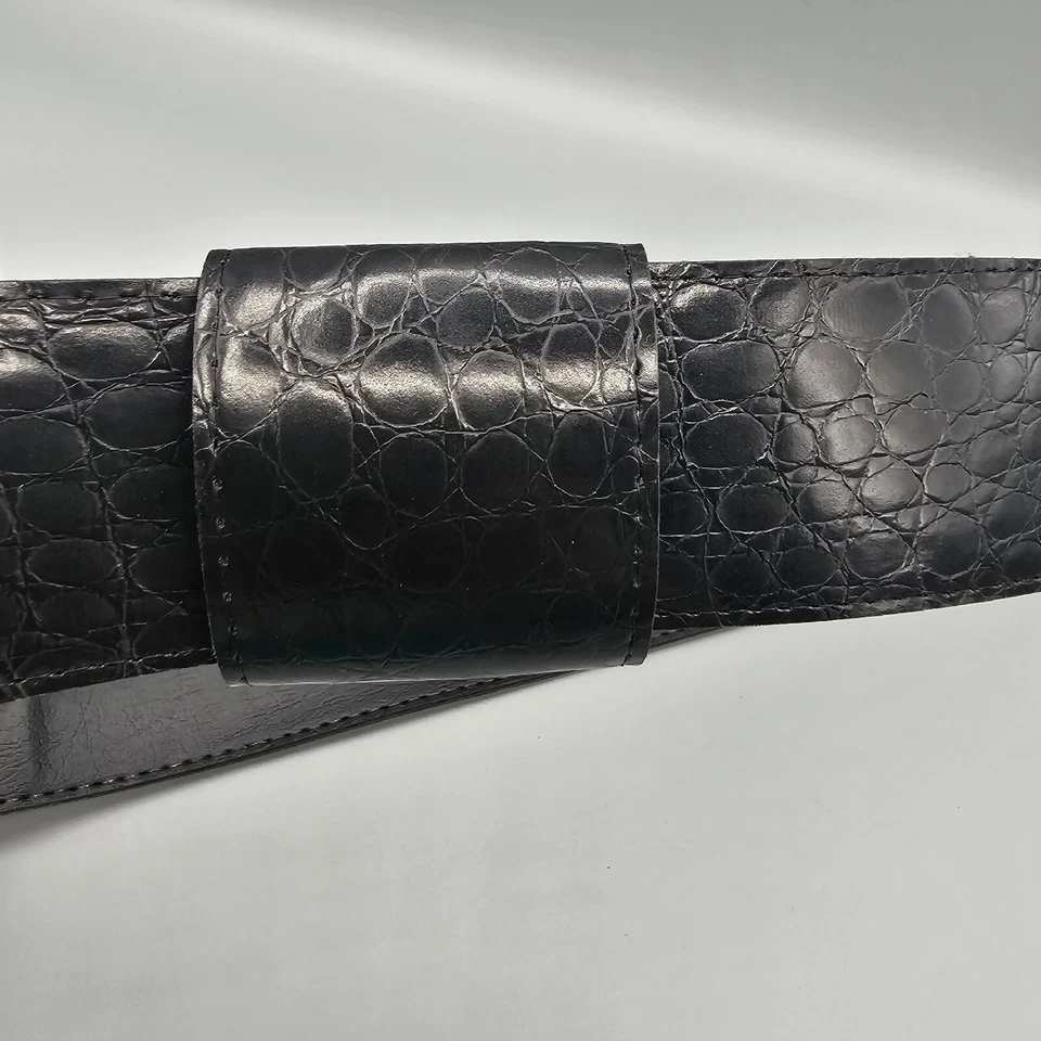 Cinturón de moda para mujer talla 14 negro reptil lagarto en relieve faja ajustable a presión Foto 2 de 4