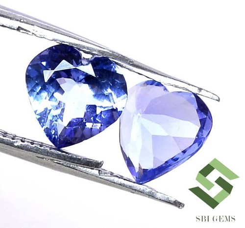 7x7 mm Certified Natural Tanzanite Heart Shape Cut Pair 2.12 CTS Loose Gemstones - Picture 6 of 7