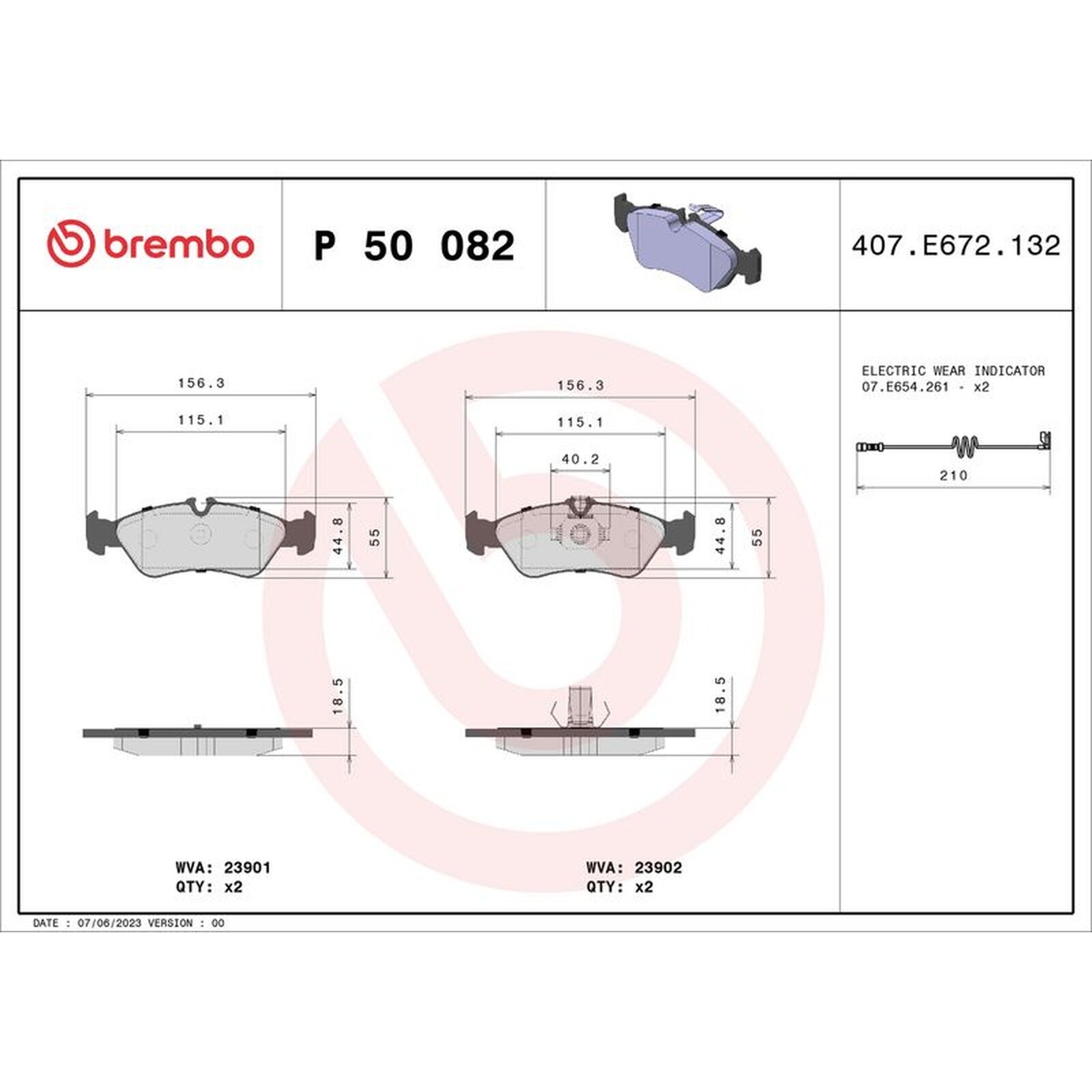 BREMBO Brake Pad Set With Piston Clip P50082 Rear Axle - OE Equivalent
