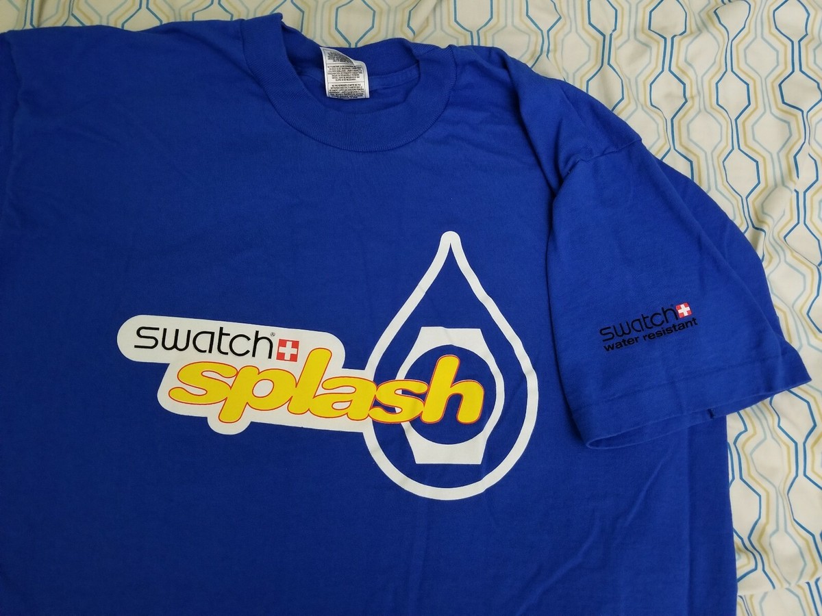 Vintage 90s Swatch Splash Watch T Shirt Blue Water Resistant Logo 