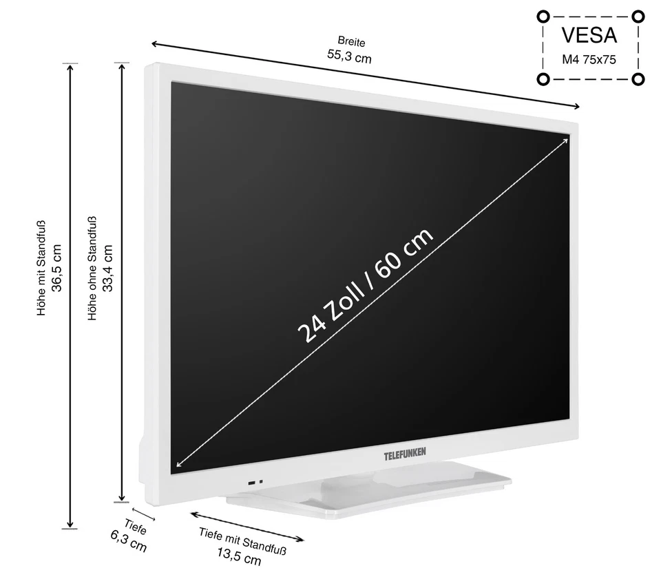 Telefunken XH24O550M-W 24 Zoll Fernseher HD LED TV Triple-Tuner HDMI USB weiß - Bild 2 von 4