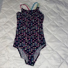 Lands End Hearts One Piece Swim Suit Girls 12 S Slim Swimsuit Full Coverage