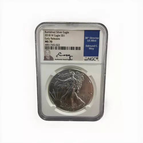 2018-W Silver American Eagle Burnished MS70 NGC FS Edmund Moy Signed 