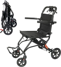 (Only 14lbs) Lightweight Folding Aluminum Transport Wheelchair with Handbrake &