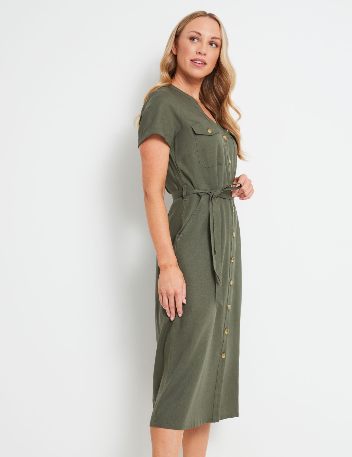 RIVERS Womens Dress Linen Blend Midi Shirt Dress eBay