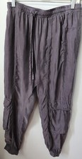 Johnny Was Gray Silky Cupra Jogger Cargo Pants Size Medium Sheen Embroider