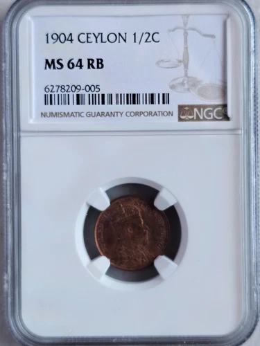 Ceylon 1/2 Cent 1904 NGC MS 64 RB