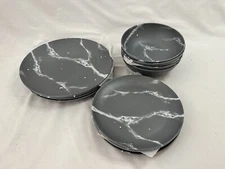 Melamine Dinnerware Sets 12 PCS - Service for 4 Plates and Bowls Gray