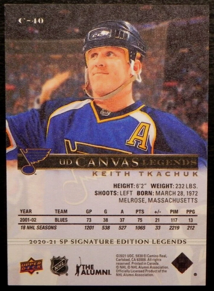 2020-21 20/21 SP Signature Edition Legends UD Canvas C-40 Keith Tkachuk Blues - Image 2 of 2