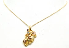 10K ROSE YELLOW GREEN TRI COLOR BLACK HILLS STYLE GOLD GEMSTONE LEAF NECKLACE