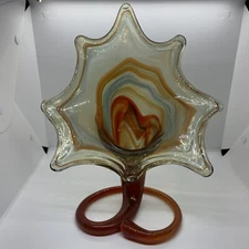 Mid Century Vintage Art Glass Handblown Stretch Vase 12” Tall 9.75” Wide 5” Deep