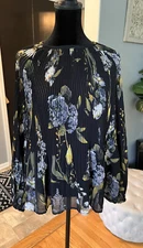 A New Day Women’s Accordion Floral Blouse Bell Sleeve Size Medium Sheer