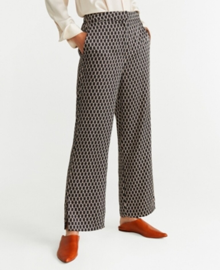 Pantalón Mujer Mango Estampado Pierna Recta Negro Multi L