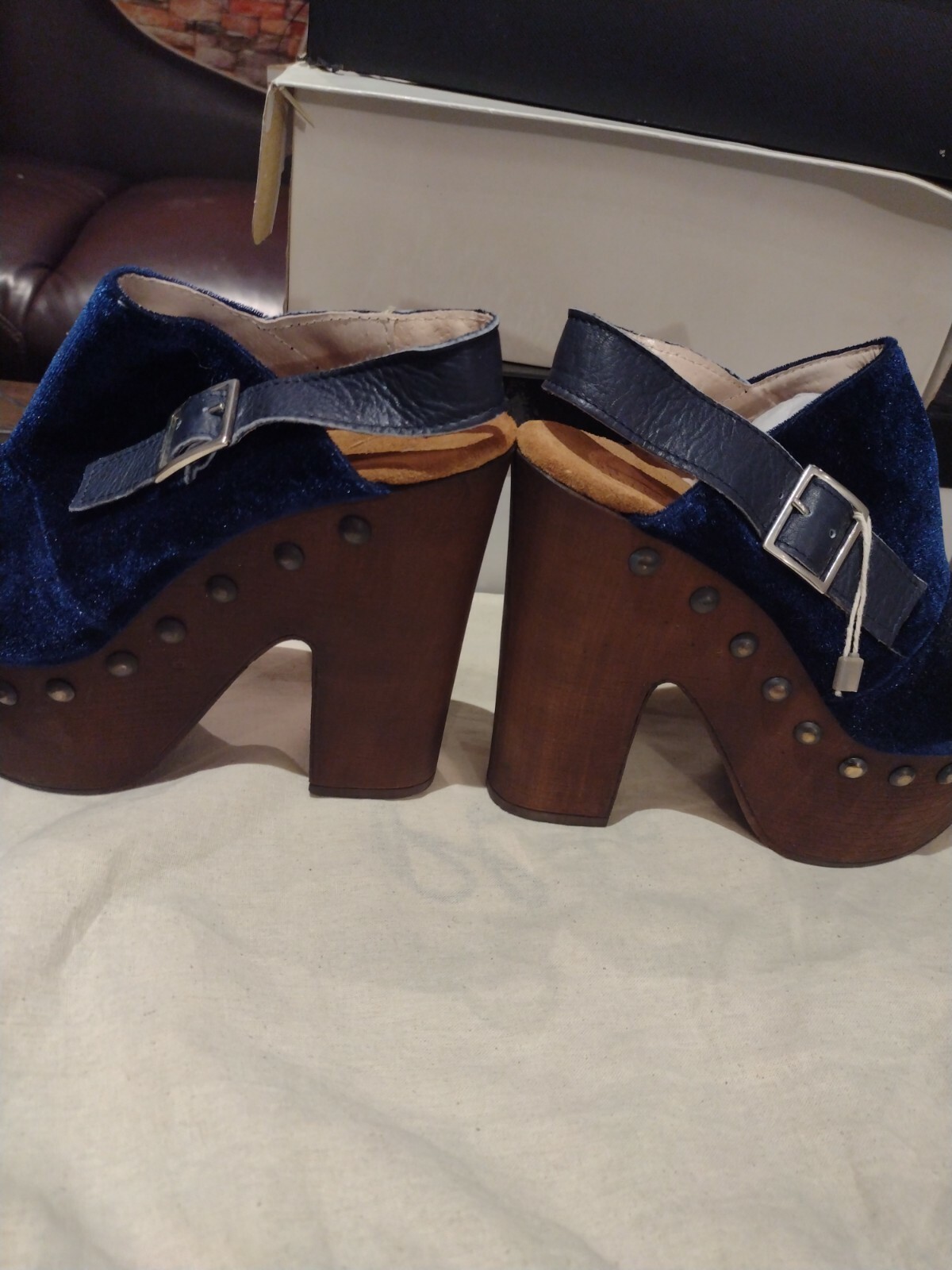 Divine Follie Sandals Platform Heels Blue Velvet Woman EU 36 image 9