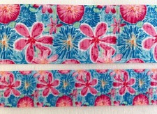 Grosgrain ribbon 7/8" 1.5" pink blue sand dollar ocean palm beach