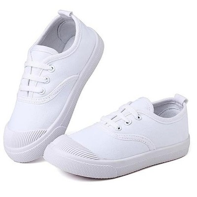 Boy's Girl's Toddlers Canvas Sneakers Slip-On 1 Big Kid White(lace Up)