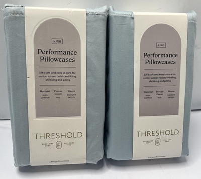 Threshold Performance 4pcs Pillowcases King 20x40 Blue 400 Thread Count Sateen