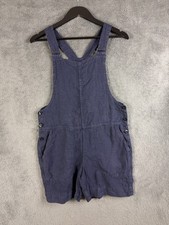 Finisterre Womens 100% Linen Dungaree Shorts Playsuit Navy Summer Overalls Small