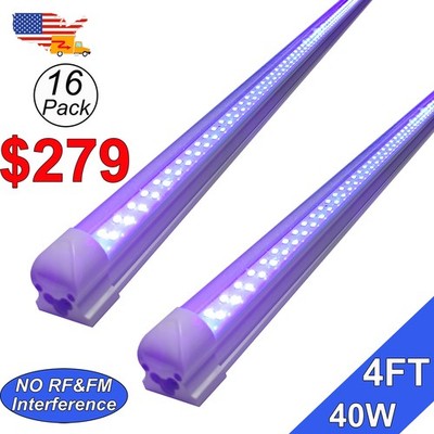 16 Pack T8 Integrated UV Led Black Light Fixture 40W 4Ft for Large Glow Party
