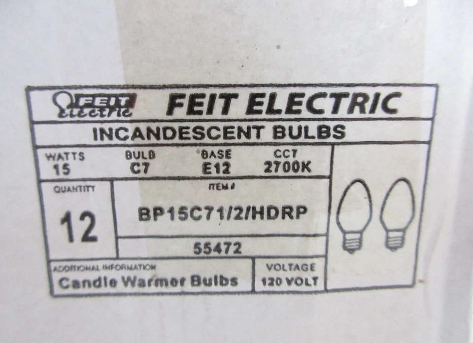 Feit Electric 15-Watt C7 E12 Candelabra Dimmable Candle Warmer Light Bulb 24PK - Image 2 of 2