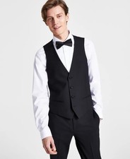  125 Bar III Men's Slim-Fit Faille-Trim Tuxedo Vest, Black, XL