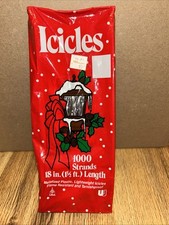 Holiday Time Icicles, 1000 Strands Per Package 18" Long Tinsel NEW.
