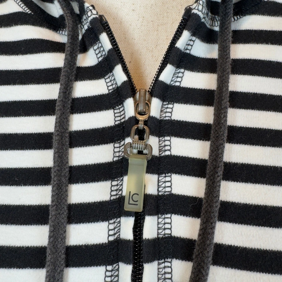 Sudadera con capucha Liz Claiborne para mujer negra blanca a rayas con cremallera talla M Active Athleisure Foto 2 de 4