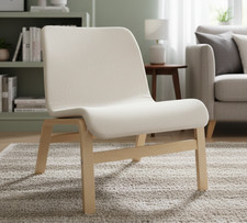 IKEA NOLMYRA 4-Easy Chairs, Beige Upholstery Fabric, Birch Veneer Wood Frame