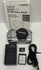 Olympus C-765 Ultra Zoom, New Battery, Charger, Manual, XD Sim Memory Card USB