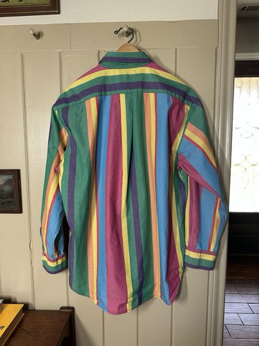 Vintage Polo Ralph Lauren Button Down Shirt Colorful Striped Block 80-90s Bright - Picture 6 of 6
