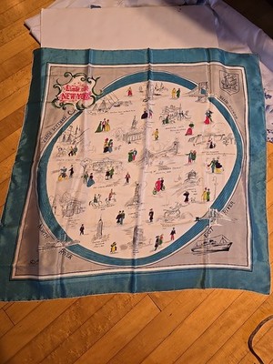 Vntg 1950s/60s Pure Silk Scarf by Kimball, Little Old New York Statue Of Liberty