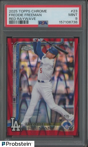 Freddie Freeman 2025 Topps Chrome Red Raywave #23 Dodgers 2/5 PSA 9