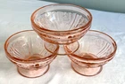 Set of 3 VTG Pink Sharon Cabbage Rose Footed Sherbet Dishes Federal Glass