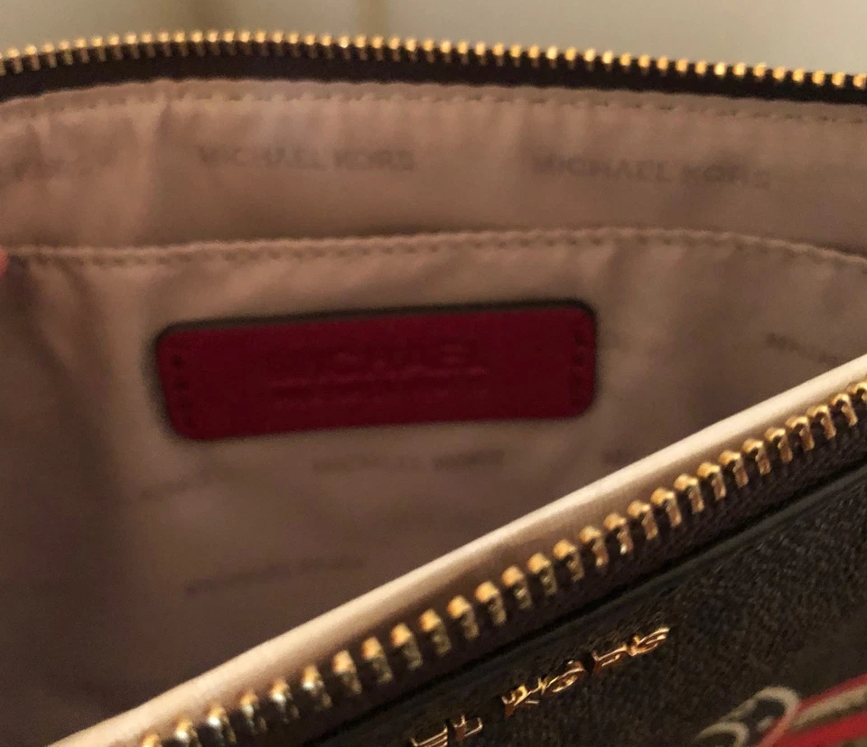 NEW Michael Kors Brown Zip Clutch Wristlet Jet Set Go Signature - Image 4 of 4