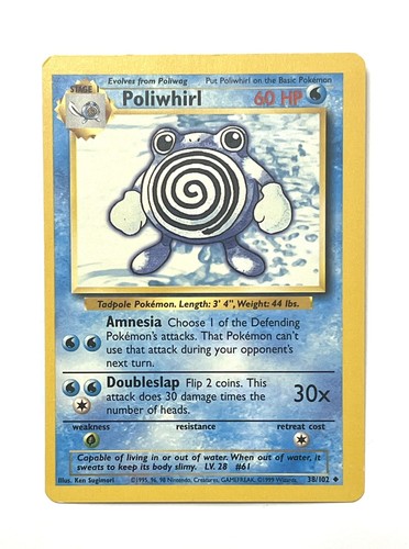 Poliwhirl 38/102 Base Set Pokemon Karte - LP Miscut Off Center OFC Error