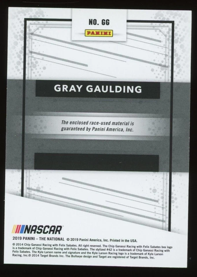 2019 Panini The National #GG Gray Gaulding Memorabilia MEM SS Green Light Racing - Image 2 of 2