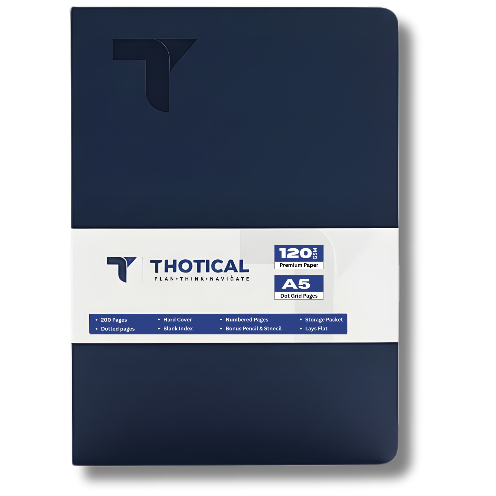 Thotical A5 Dot Grid Journal Hard Cover, Navy Blue - 192 Pages