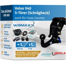ANHÄNGERKUPPLUNG vert. abnehmbar passt für Volvo V40 12-19 +13pol E-Satz JAEGER