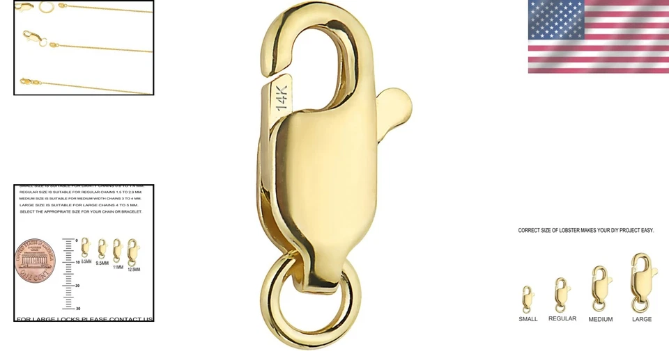 Polished Yellow Gold Lobster Catch Lock - Compact 8.5mm Clasp for Accessories - Image 2 of 4