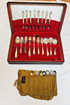1847 Rogers Bros 69 Pc Serving for 8 Floral Pattern Silverplated Flatware Set