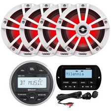 JBL PRV175 Stereo Receiver, 4x 6.5" Marine LED Speaker, Remote, USB/AUX Mount