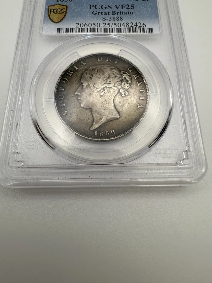 Rare 1850 Great Britain Half-Crown PCGS Graded VF-25 W/ Beautiful Toning  - Image 3 of 4