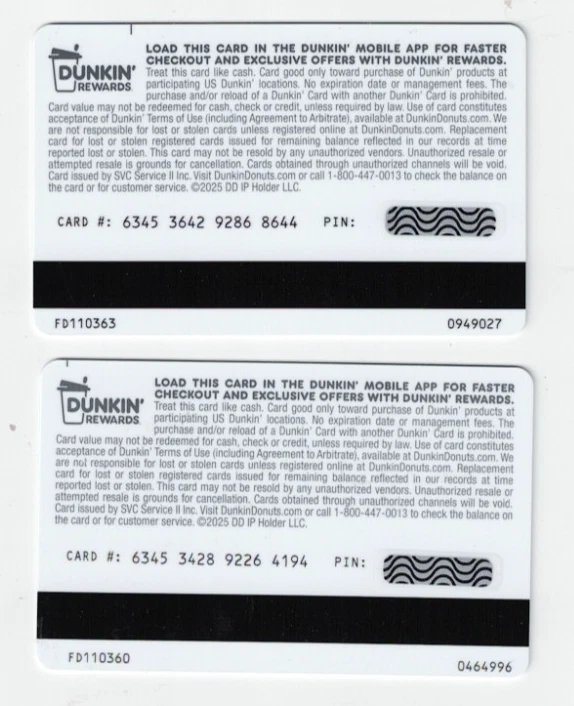 2025 Dunkin Donuts Gift Card - Christmas - LOT of 2 - DD -Coffee - NO Value - Image 2 of 2