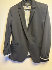 H&M Womens Lined Open Front Long Sleeve Classic Black Career Jacket Blazer  14