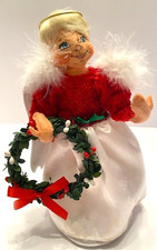2014 Annalee Doll 8.5" Angel with White Satin Skirt/Feather Wings/Wreath