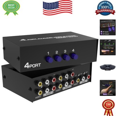 Plug-and-Play 4-Way RCA Selector Switch Box with 3.2ft Cable for Easy Setup