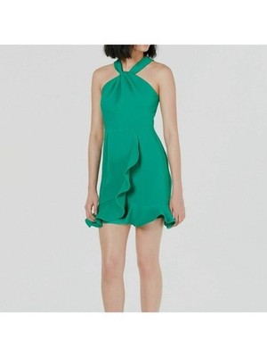 19 COOPER Womens Green Ruffled Sleeveless Halter Mini Party Fit + Flare Dress S