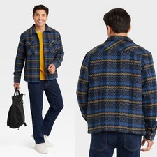 Goodfellow Co Men's Thick Plaid Woven Shacket In Navy blue Medium