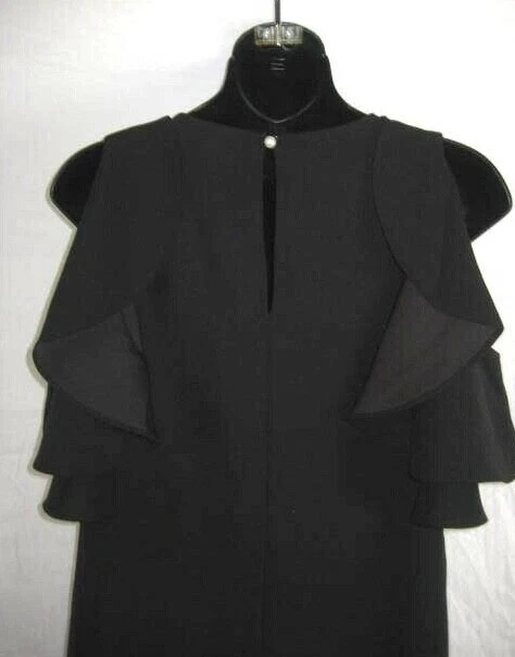 Abito Kate Spade spalle fredde piccolo nero crepe pezzi chiave cambio volant $298